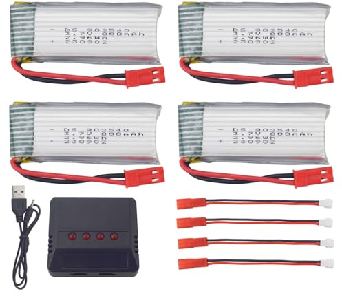 ZYGY 4PCS 3.7V 800mAh Lipo Batterie mit einem 4-in-1 Ladegerät für KF603 Z62 Oberfläche und Luftgleiter Fester Flügel elektrisches Modell Schaumflugzeug Spielzeug