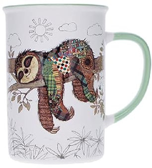 Kiub Große Tasse mit Tieren – Motiv Faultier auf seinem Ast liegend – Material feines Porzellan – Fassungsvermögen 360 ml