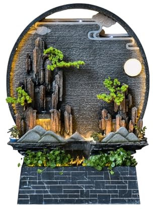 WAOCEO Floor Water Fountain Courtyard Entrance Garden Decoration, Corner Landscape, Creative Large Rockery Landscape Water Curtain Wall Water Waterfall Water Fountain Garden Waterfall