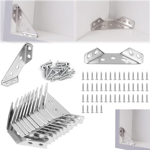 Flintronic Dreiecksstütze aus Edelstahl, 12 Stück Möbel Eckverbinder mit 50 Schrauben, Winkel Klammern Ecke Klammer Möbelverbinder zur Verstärkung und Reparatur von Holzmöbel Schrank Tisch Chair
