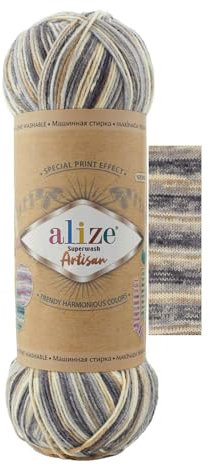100g Sockenwolle Alize Superwash Artisan 75% Wolle Strickwolle Häkelgarn Farbwahl, Farbe:9005 Schattenmond