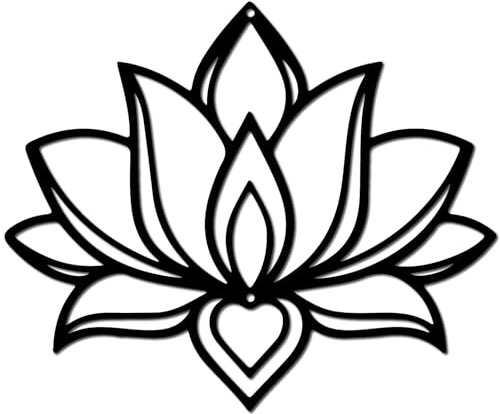 CREATCABIN Lotusblume,Metall-Wandkunst,Eisenblumen-Wanddekoration Aufhängen,Schwarz,Ausgehöhlte Lotus-Silhouette,Ornament,Eisenschild Für Yoga,Studio,Zuhause,Büro,Dekoration,Geschenk,Schwarz,30x25cm
