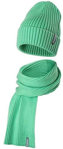 Skoda 000084303N622 Mütze Schal Winter-Set Strickmütze Strickschal, grün