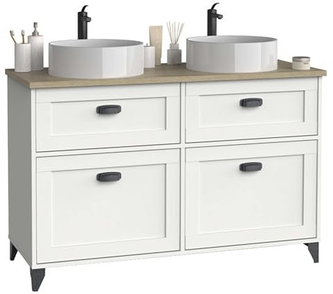 Miroytengo Mueble de Baño Doble Toscana 2 Cajones y 2 Puertas Sin Lavabo 120cm Blanco y Roble Cambrian