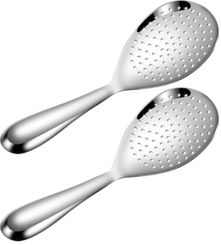 Mikinona 2pcs Kitchen Stainless Steel Serving Spoon with Handle Non-Stick Rice Scooper for Kitchen,Home and Restaurant 8''