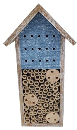 Dehner Natura Premium Insektenhotel Galway, Bienenhotel nachhaltig, Insektenhaus/Nistkasten für Bienen/Schmetterlinge/Käfer, ca. 15 x 30 x 13 cm, aus FSC-zertifiziertem Tannenholz/Bambus, braun/blau