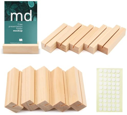 Funtery 10 Stück Kartenhalter Holz, Tischkartenhalter mit 50 Doppelseitigen Klebstoff Kartenständer Postkartenhalter Fotohalter für Hochzeiten Restaurants für Hochzeiten Partys