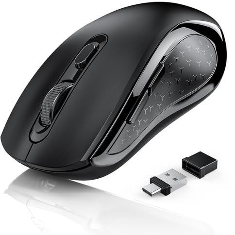 Qxvnm Computer Mouse for PC Rechargeable 2.4GHz Optical (Bluetooth + USB + USB C) Modes Wireless Mice- 800/1200/1600DPI 6 Buttons Gadget for Laptop Computer PC