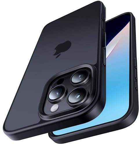 CASEKOO Air-Touch Slim Silky-Smooth Case for iPhone 16 Pro [12FT Military-Grade All-Round Protection] Shockproof Semi-Transparent Matte Cover with 1x Portable Foldable Stand – Black