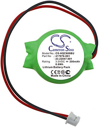 200mAh 0.60Wh CMOS Battery Replacement for HP Elitebook 2710P, Elitebook 8530W, Pavilion DV2000, Pavilion dv2000T, Pavilion dv2000Z, Pavilion dv2001TU, Pavilion DV2001TX, Pavilion DV2001XX