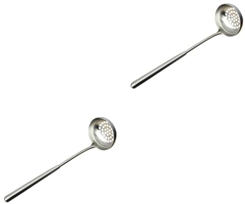 2 Piezas Cucharón de sopa cuchara de comida colador de olla caliente Pala de mango largo colador de sopa alimento cuchara sopera de acero inoxidable cuchara para servir comida TOPBATHY