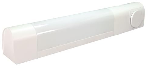 TIBELEC 317410 Applique Blanche Avec Prise 2P, Sans Lampe Pour Tube S19, 13,5W Max, Idéale Pour Salle De Bain Ou Espaces Humides, Design Fonctionnel, Installation Murale Facile