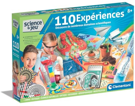 Clementoni - 110 Experimente - ab 8 Jahren - Wissenschaftskoffer für Kinder mit über 100 Wissenschaftsexperimenten, STEM Lernspiel, Spielzeug zum Entdecken von Chemie, Physik und Botanik, Geschenkidee