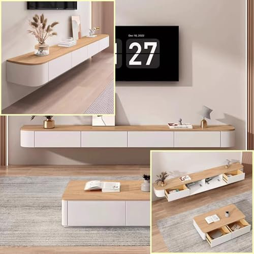 XDXINY TV-Medienkonsole, Schwimmender TV-Schrank, Groß, Wandmontiert, Mehrere Aufbewahrungsfächer, Geeignet für Wohnzimmer, Schlafzimmer usw. (Weiß-Braun, 120 x 20 x 24 cm)