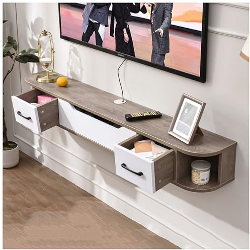 WDSOPK Soporte Flotante para TV, Mueble para TV montado en la Pared, Consola Multimedia de Entretenimiento, estantes flotantes con Puerta, para cobertizo de Almacenamiento Debajo d,Grey-180cm