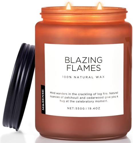 M&SENSE Lodernde Flammen Duftkerzen im Glas Patchouli und Zedernholz große Duftftkerzen mit 2 Dochte natürliche Sojakerze 550g 110 Std. lange Brenndauer Kerzengeschenk Winter Kerze BlazingFlames