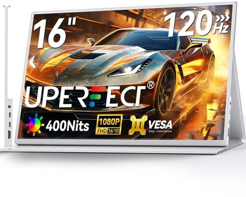 UPERFECT 16 120Hz Écrans Portable avec Smart Cover, 106% sRGB 1080P FHD 16:10 Ultra Fin-Protection des Yeux-Deuxième écran Externe pour Laptop/PC/Console de Jeu, Boîtier Métallique, Compatible VESA