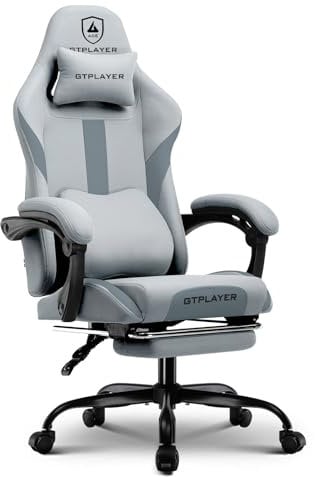 GTPLAYER Chaise Gaming, Chaise de Gamer, Chaise de Bureau Respirante en Tissu de Haute Qualité, Chaise PC Ergonomique, Chaise de Bureau Réglable et Pivotante avec Repose-Pieds, Gris