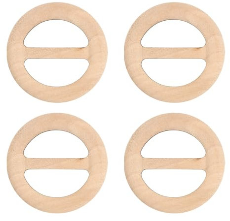 sourcing map Lot de 4 pinces à t-shirt, 50 mm en bois pour écharpe, anneau à cravate, boucle ronde pour vêtements de mode, boutons noués pour décoration de vêtements en soie pour femme, 50mm