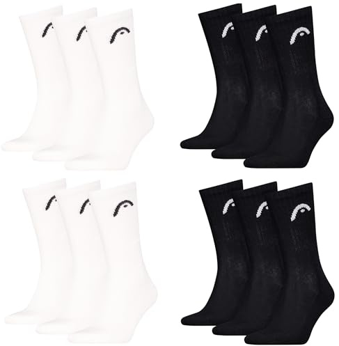 HEAD Herren Damen Sportsocken Crew Style im 12er Pack (39-42, Schwarz/Weiß)