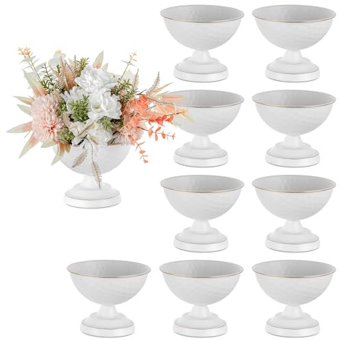 Sziqiqi White Urn Vase Centrepiece: 14cm Small Bulk Wedding Vases for Table Set of 10 - Vintage Flower Vase for Artificial Flower Arrangement - Metal Unique Honeycomb Vases for Birthday Party
