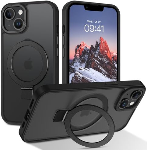 BENTOBEN Magnetic Case for iPhone 13 Mini with Stand [Compatible with Magsafe], Invisible Ring Stand Translucent Matte Anti-Slip Military Grade Shockproof Magnetic Cover for iPhone 13 mini, Black