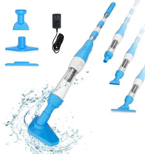 PoolyPoly 3 en 1 Poolsauger Kabellos mit Akku, Pool Handsauger Bodensauger, 90 Minuten Laufzeit Poolreiniger mit Teleskopstange, Pool Staubsauger für kleine Pools, Spas, Whirlpools, Blau