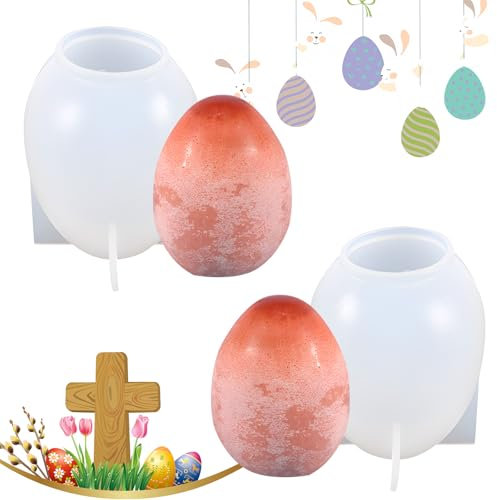 2Pcs Stampo in Silicone 3D per Uova di Pasqua,Stampi in Silicone 3D a Forma di Uovo,Stampi per Fondente in Silicone 3D per Uovo,per DIY Sapone,Candele,Aromaterapia,Artigianato
