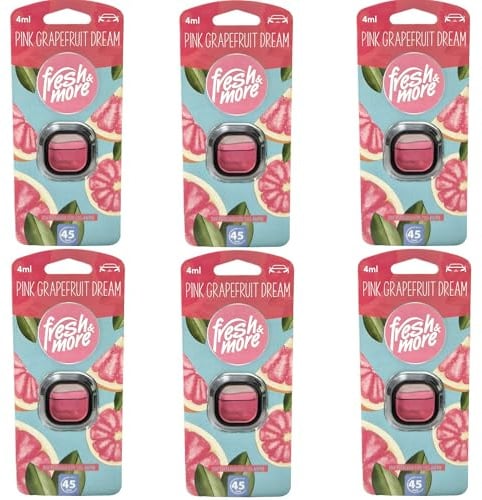 Fresh & More Auto-Lufterfrischer Clips Pink Grapefruit Dream 6er Pack 4ml | Fruchtig-frischer Zitrusduft, Autoduft-Clips für die Lüftung im Fahrzeuginnenraum.
