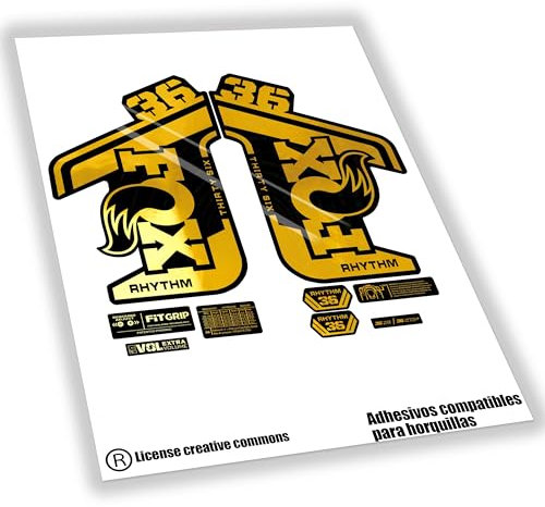 WP455 Aufkleber kompatibel mit Fox 36 RH Rhythm Forks Bike Stickers, MTB Decals, Auffkleber, Federgabel (Chrom-Gold)