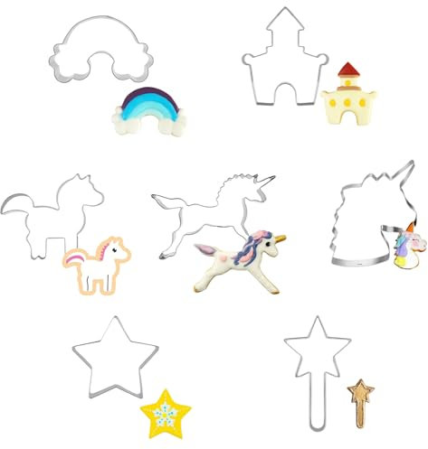 Ausstechformen Einhorn Stern 7 Stück Einhorn Plätzchen Ausstecher Set Edelstahl Plätzchenausstecher Pferdekopf Regenbogen Keksausstecher Niedliche Pony Cookie Cutter Geschenke für Kinder