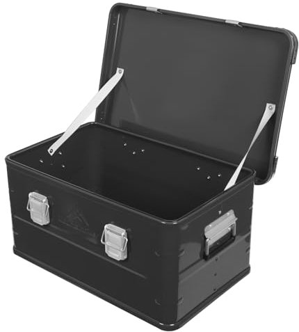 Qussse Aluminiumbox 50L, Alubox Transportbox mit Griffe, 1mm Wandstärke, Aufbewahrungskiste für Camping, Aufbewahrungsbox aus Aluminiumlegierung (Schwarz)