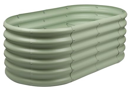 Harbour Housewares Raised Garden Bed - Green - 120 x 60 x 45cm - Rounded - Bottomless Metal Raised Bed Galvanised Steel Planter Box for Growing Outdoor Plants, Vegetables, Flowers and Herbs