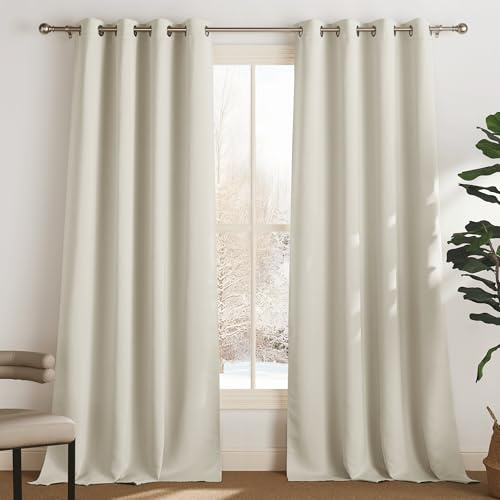 PONY DANCE Ösenvorhang Blickdicht 2er Set Gardinen Thermo Kälteschutz | H240 x B140cm, Hellbeige, Vorhänge Verdunkelnd, Thermovorhang, Sichtschutz, für Schlafzimmer Wohnzimmer Kinderzimmer Büro
