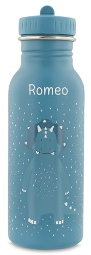wunderwunsch Trinkflasche personalisiert für Kinder, Flasche personalisiert, Babyflasche, Kinder Flasche, Trixie Trinkflaschen mit individuellem Namen (Triceratops, 500ml)