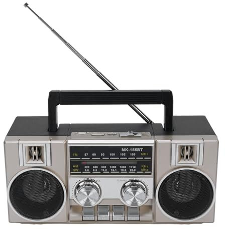 Portable Radio, AM FM SW Full Band Radios 1200mAh Rechargeable Battery with RGB Bluetooth Speaker, Support USB Drives, SD/TF, Retro Radio (Gold)