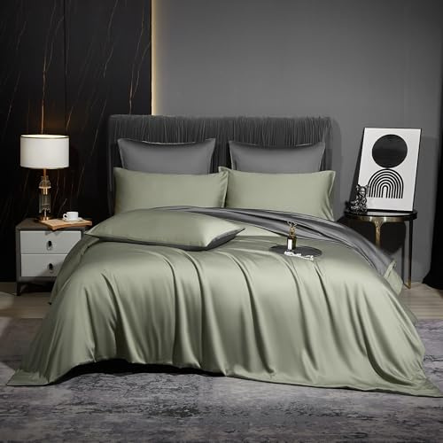 Luowei Bambus Bettwäsche 155x220 cm Sommer Kühlend, Wende, Grün | 100% Bambus Lyocell Bettwäsche Set, 3-teilig, Natürlich Atmungsaktiv Bettbezug mit Reißverschluss und 2 Kissenbezüge 80x80cm