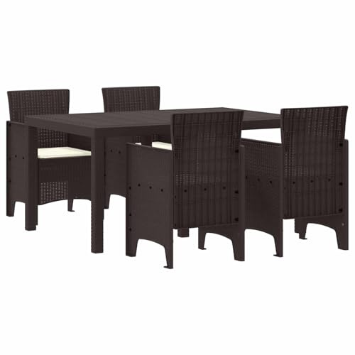 vidaXL Garden Dining Set 5 pcs Brown Polt rattan, Garden Dining Set, Modern Terrace Furniture, Al Fresco Collection, Rectangular Patio Ensemble, Outdoor Leisure