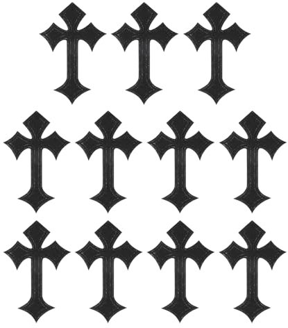 PATIKIL 11 Pcs Cross Iron on Patches, Embroidered Sew on Applique Repair Patch for Backpacks Clothing Shoes Hats DIY, Black