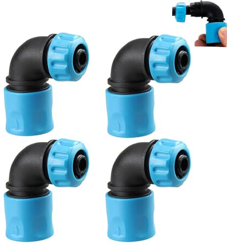 Shengou Lot de 4 Adaptateurs Coudés à Raccord Rapide pour Tuyau d'arrosage 12-13 mm, Connecteurs Rapides Coudés 90 Degrés, Adaptateur de Tuyau d'arrosage, pour Irrigation, Lavage de Voiture (Bleu)