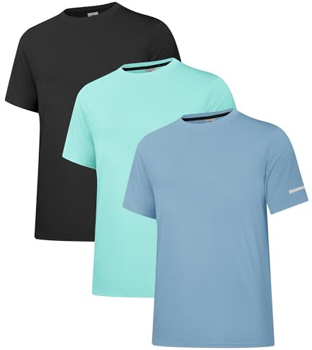 3er-Set Herren-Sonnenbekleidung UPF 50+ Sonnenbekleidung Herren-Kurzarm-T-Shirt Leichtes schnell trocknendes SPF UV-Schwimm-T-Shirt Schwarz/Cyan/Graublau 3P02-XL