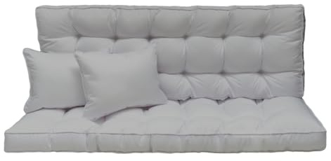 Hollywoodschaukel Auflage 180x50 cm - 3-Sitzer Set: Sitzkissen und Rückenkissen – gesteppt & dick gepolstert 10 cm – Kissen für Gartenbank, Palettenbank, Balkonbank & Terrasse – Farbe: Grau [133]