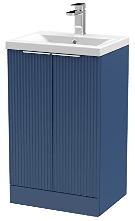 Balterley Vanity Unit with Basin Floor Standing, Soft Close 2 Door with Mid Edge Sink, Bathroom Vanity Units with Basin, Fluted Front Bathroom Sink Cabinet - 510 x 390 x 850mm (Blue)