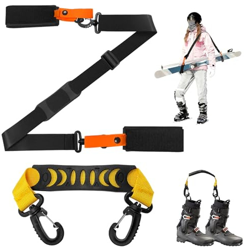 Coco Berming 2er Set Skitragegurt für Ski und Stöcke sowie Trageband für Schlittschuhe, Rollschuhe oder Schneestiefel, Verstellbare Schultergurte, Skizubehör