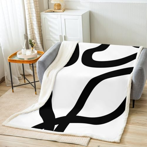 Homemissing Weiß und Schwarz Decke 150x200cm Geometrie Moderne Wohndecke für Bett Sofa Couch Neutral Kunst Kuscheldecke Abstrakte Kunst Raumdekoration