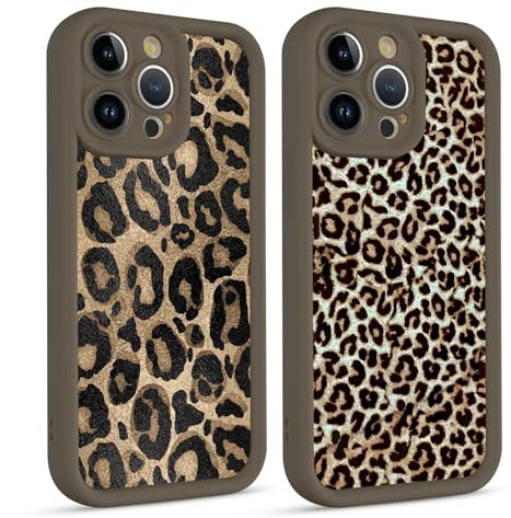 Saqmkil 2 Piezas Funda para iPhone 13 Pro MAX 6,7'', Suave Silicona TPU Protector de Cámara Carcasa, Aesthetic Leopardo Mujeres Diseño de Dibujos Antigolpes Protector Case - Marrón Oscuro