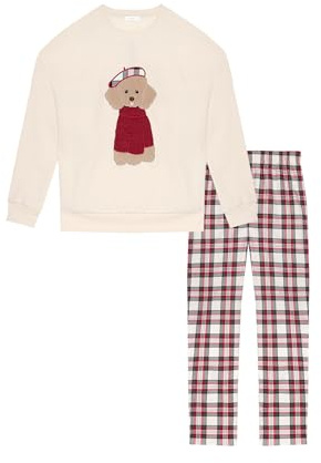 YAMAMAY - Pigiama Lungo Girocollo Donna Mandorla Printed Cotone Maglia in Felpa garzata; Pantaloni in Micropile
