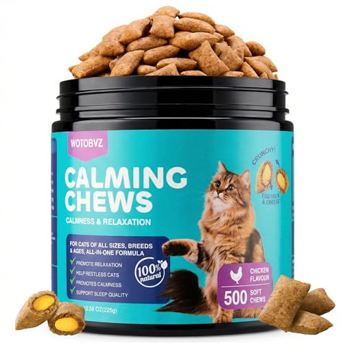 WOTOBVZ Calming Cat Treats - 500 Chews, Natural Relaxing Snacks With Dual Crunchy & Creamy Texture Cat Calming Treats Helps Reduce Stress During Travel, Vet Visits, Thunderstorms(Chicken Flavor)