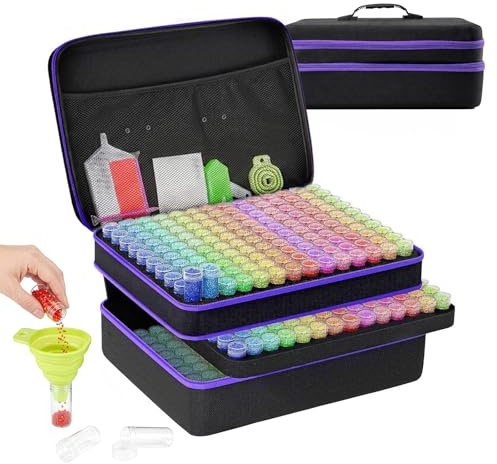 GREENSAPPIRE 420 Slots Diamond Art Storage Boxes Portable Crystal Craft | Bead Organization Case screw top bottles foam base tools labels secure zipper keeps gems sorted for DIY crafts travel home