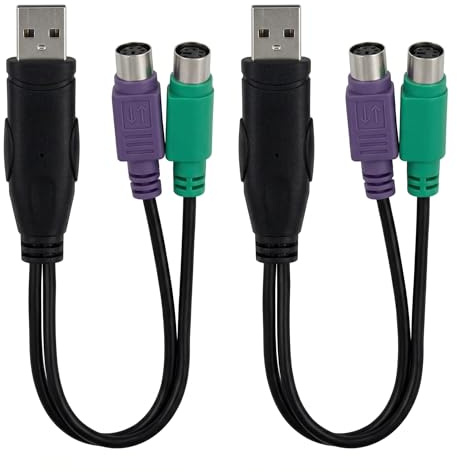 Xevtrak Adattatore PS/2 a USB, convertitore attivo PS2, cavo adattatore tastiera mouse, set di 2 pezzi, nero 0,2 m, doppia femmina a USB maschio, non adattatore HDMI
